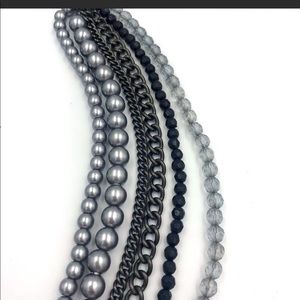 Multichain, black, silver, metal & pearl necklace
